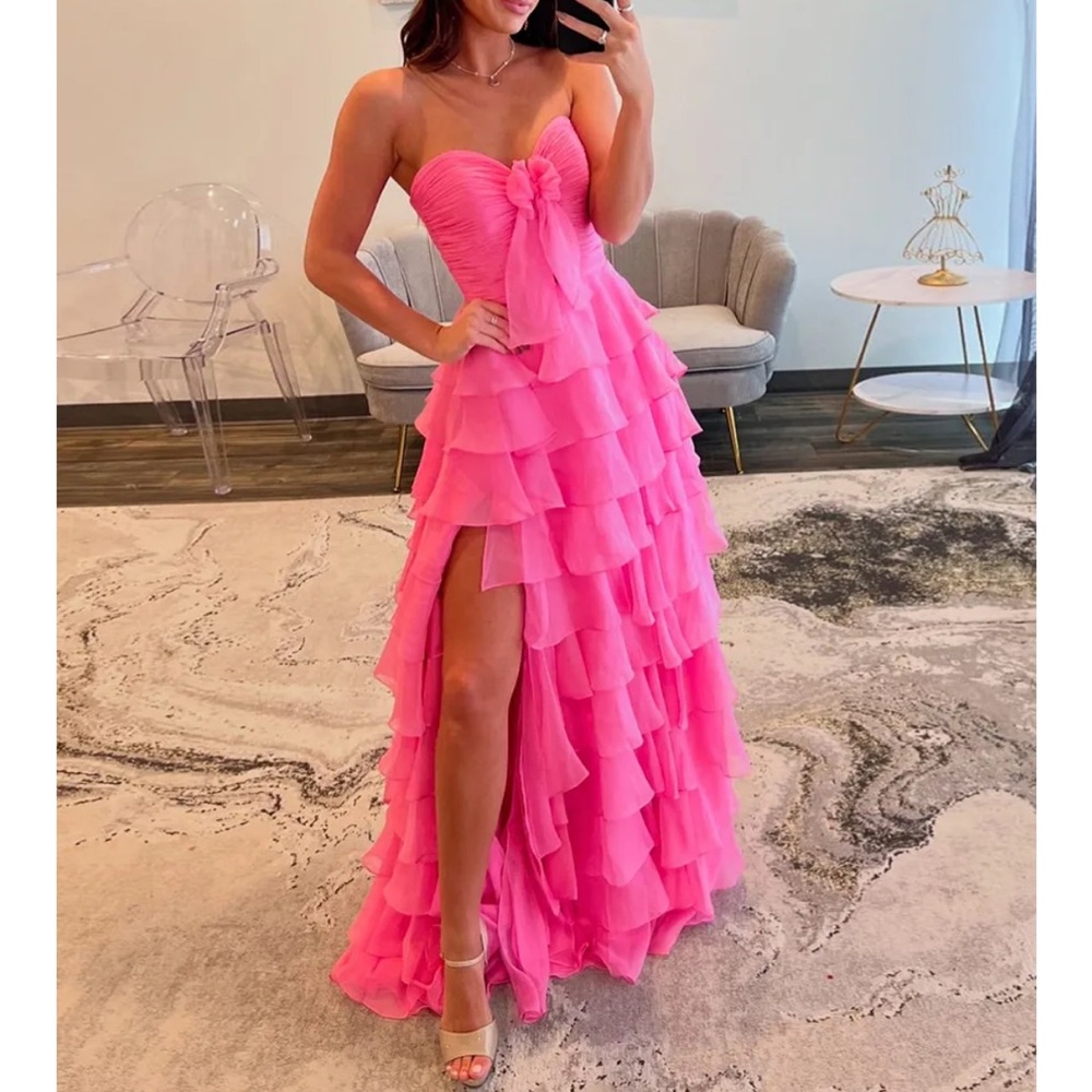 Sherri Hill Strapless Pink Ruffle Prom Dress